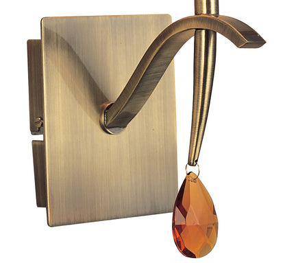 Mantra Siena Wall Light Switched 1 Light E14, Antique Brass with Amber Cream Shade and Amber Crystal