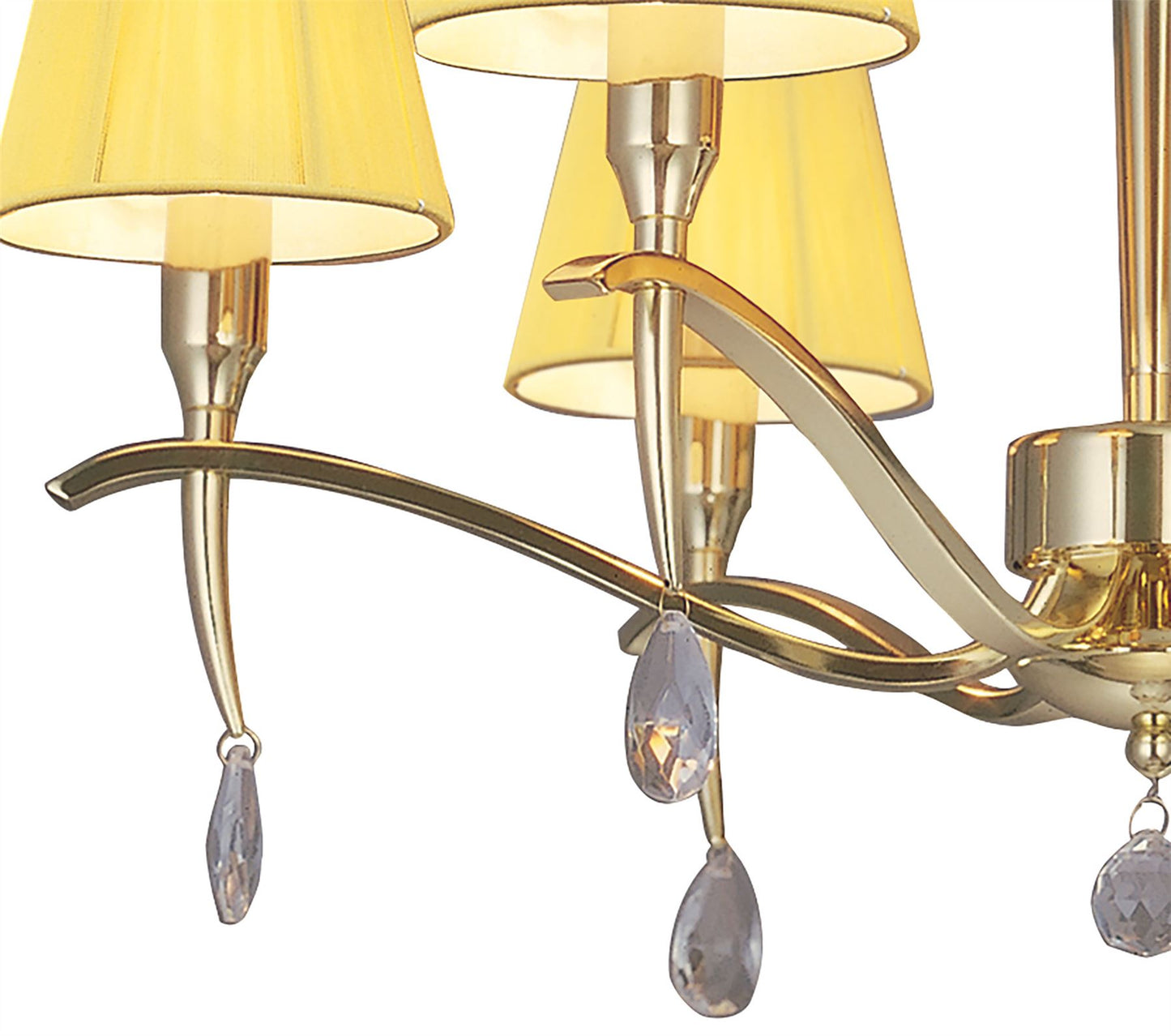 Mantra Siena 63cm Semi Flush Round 6 Light E14, Polished Brass with Amber Cream Shades and Clear Crystal