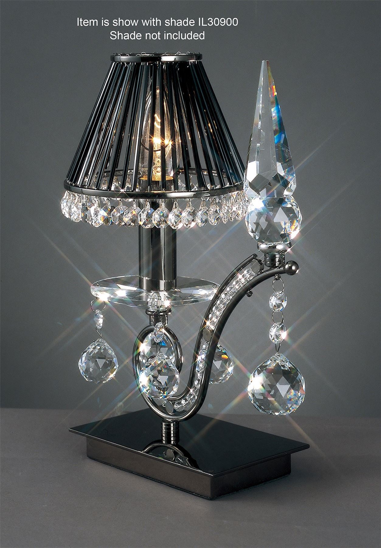Diyas Tara Crystal Table Lamp 1 Light E14 Black Chrome, NOT LED/CFL Compatible