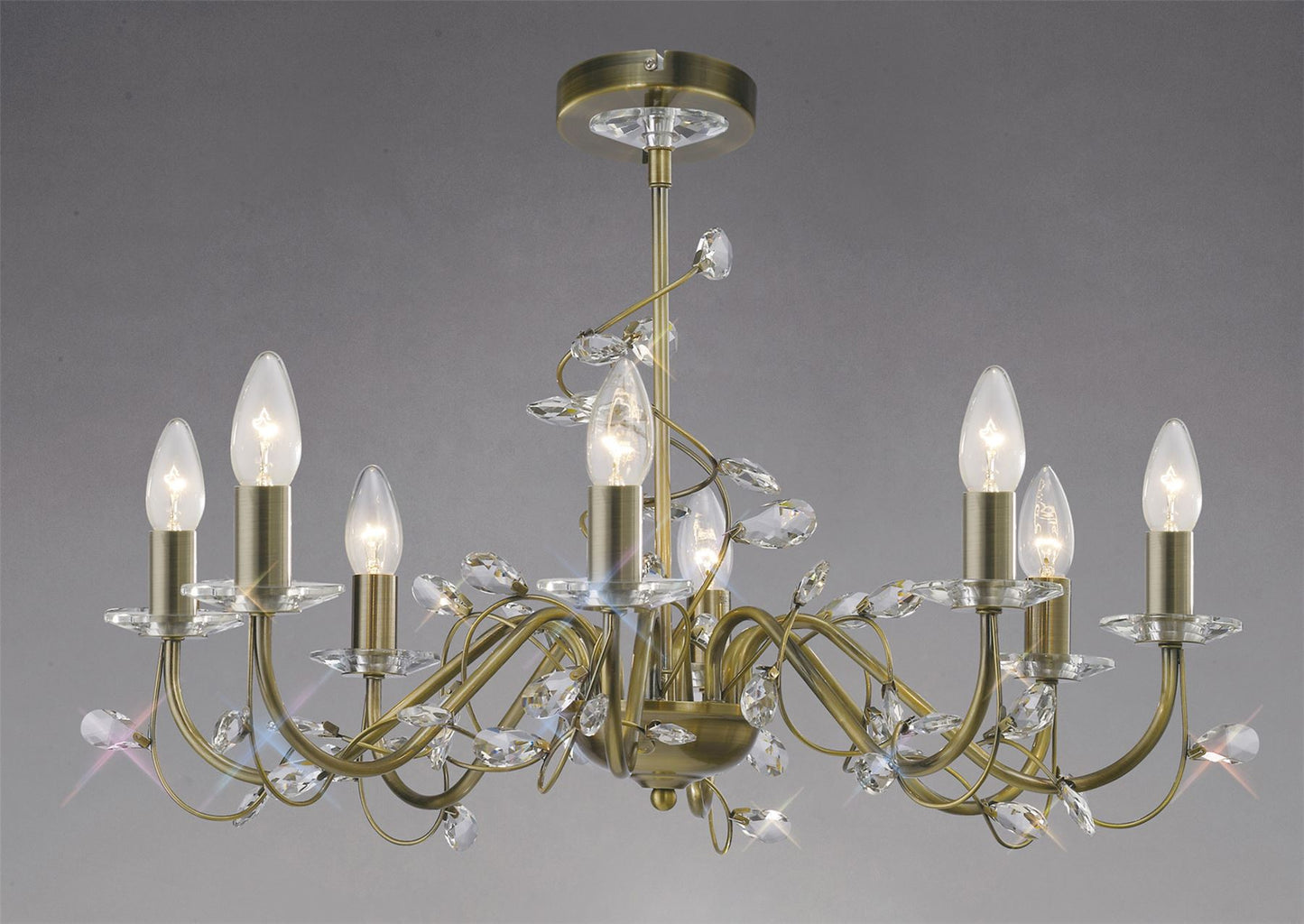 Diyas Willow 64cm  WITHOUT SHADE 8 Light E14 Antique Brass/Crystal Ceiling Pendant Light Fitting