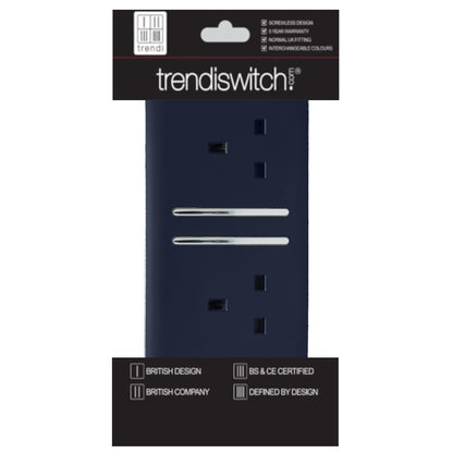 Trendi 2 Gang Artistic Modern Glossy 13 Amp Switched Tactile Plug Socket Navy (7 Pack)