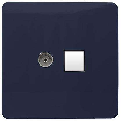 Trendi Modern Glossy Tactile TV Co-axial Socket+RJ45 Cat 5e&Cat 6 PC Ethernet Socket Navy
