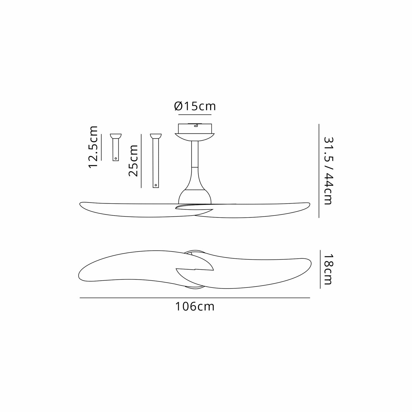 Ipanema 1m 32W Twin Blade Ceiling Fan (No Light), Remote Control, White, 5yrs Warranty