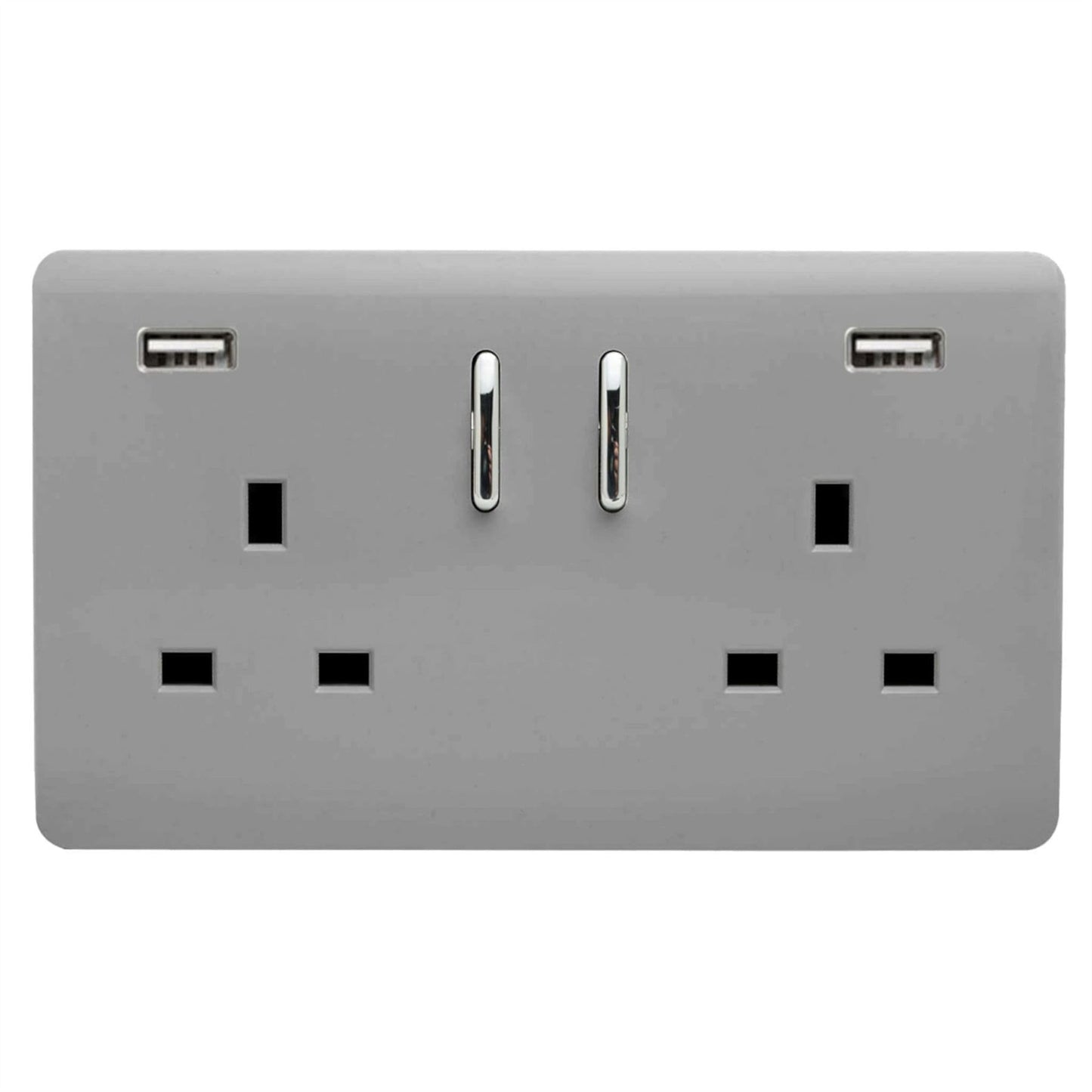 Trendi 2 Gang Artistic Modern Glossy 13 Amp 2 x 3.1mA USB Switched Plug Socket Light Grey