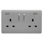 Trendi 2 Gang Artistic Modern Glossy 13 Amp 2 x 3.1mA USB Switched Plug Socket Light Grey
