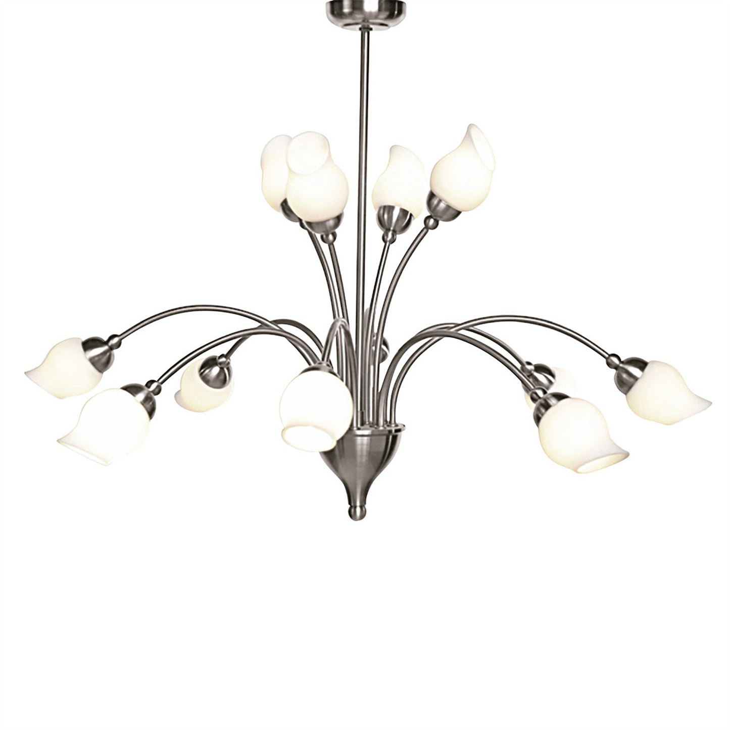 Diyas Rimini 69cm  12 Light G9 Satin Chrome/Opal Glass Ceiling Pendant Light Fitting