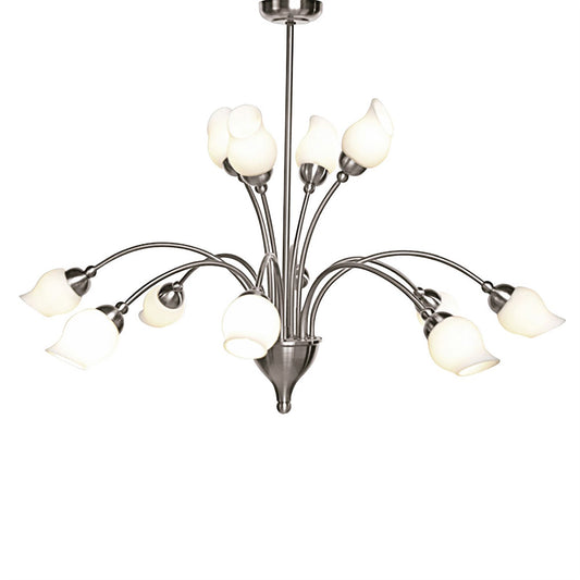 Diyas Rimini 69cm  12 Light G9 Satin Chrome/Opal Glass Ceiling Pendant Light Fitting