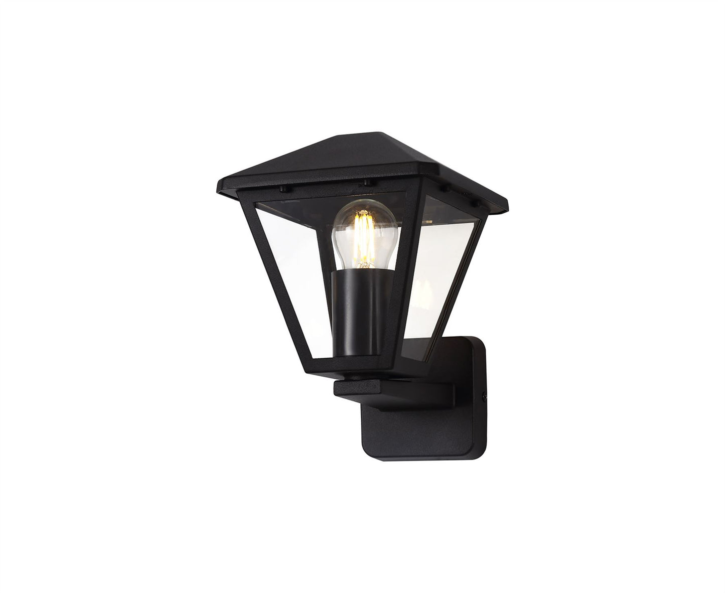 Deco Luqi Upward Wall Light, 1 x E27, IP44, Black/Clear Glass, 2yrs Warranty