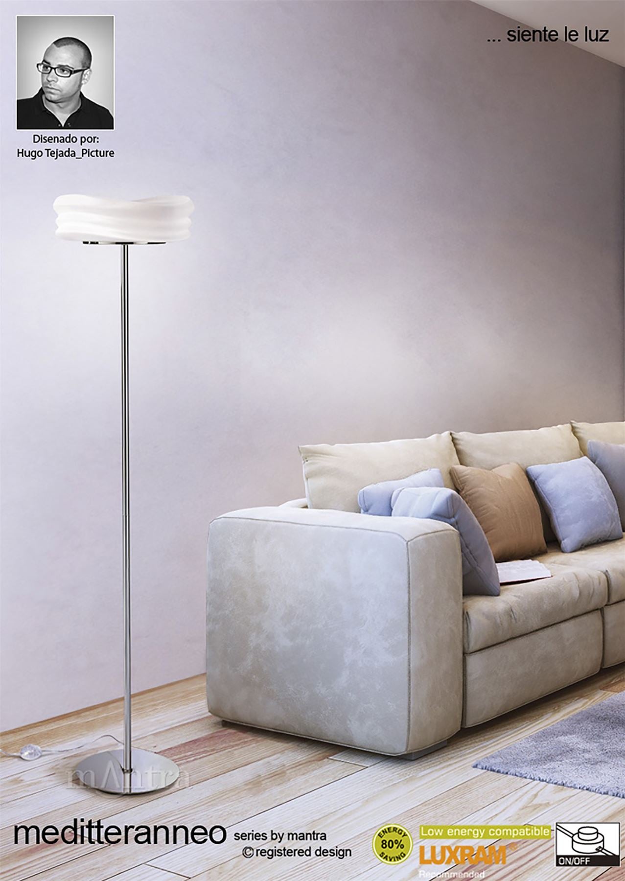 Mantra M3628 Mediterraneo Floor Lamp 2 Light E27, Polished Chrome/Frosted White Glass