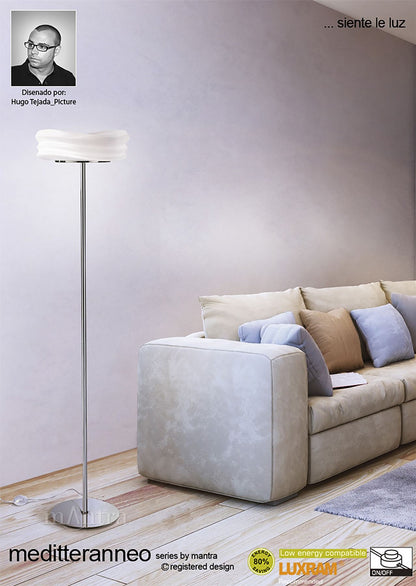 Mantra M3628 Mediterraneo Floor Lamp 2 Light E27, Polished Chrome/Frosted White Glass