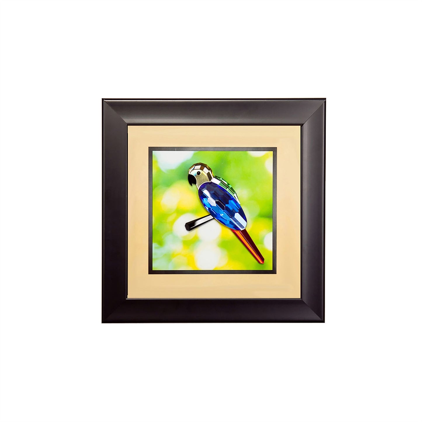 Diyas Home Crystal Wall Art (DH) Nature Parrot, Black Frame, Blue, Yellow, Black, Green, Red Crystal Framed