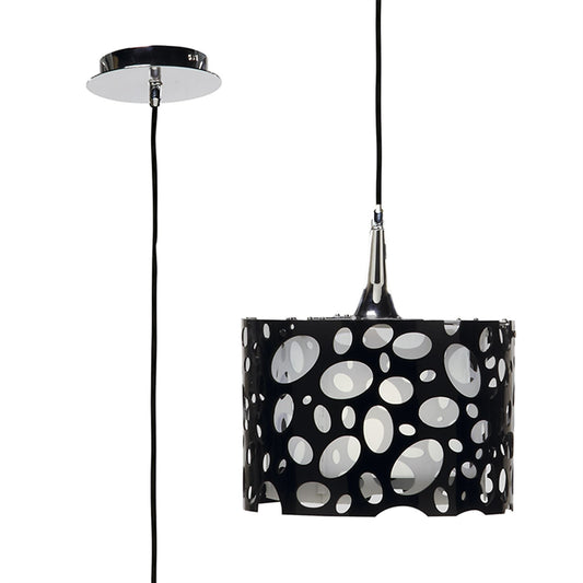 Mantra Lupin 30cm Pendant 1 Light E27, Gloss Black/White Acrylic/Polished Chrome, CFL Lamps INCLUDED