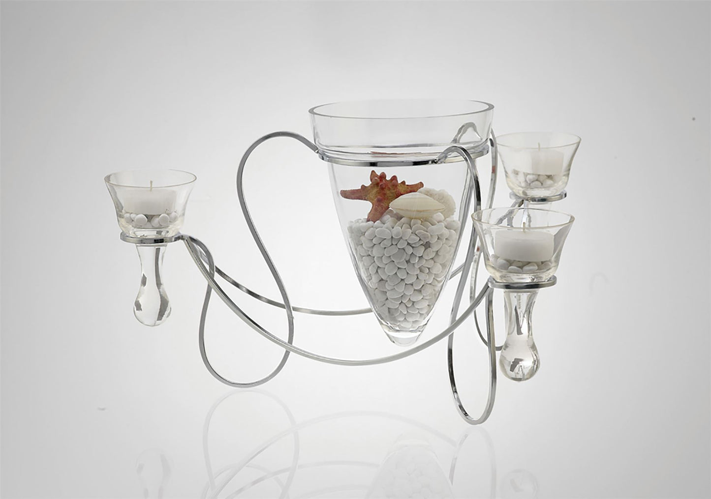 Diyas Home (DH) Tessa Candle Holder 3 Arm Polished Chrome/Clear Glass Art