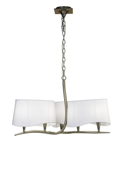 Mantra Ninette 80cm Pendant 3 Arm 6 Light E14, Antique Brass with Ivory White Shades