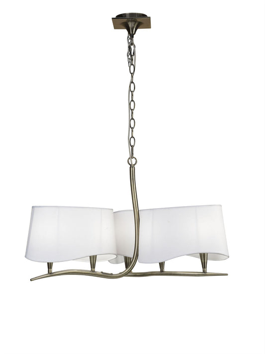 Mantra Ninette 80cm Pendant 3 Arm 6 Light E14, Antique Brass with Ivory White Shades