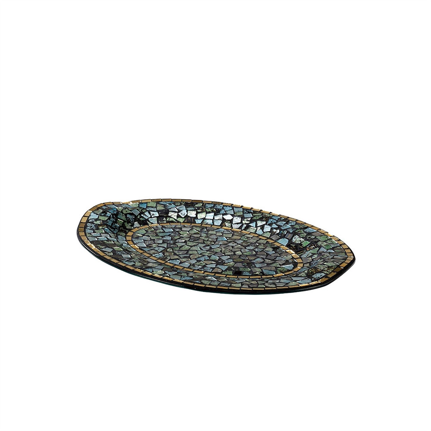 Diyas Home (DH) Addison Mosaic Platter Medium Blue/Silver/French Gold Mosaic