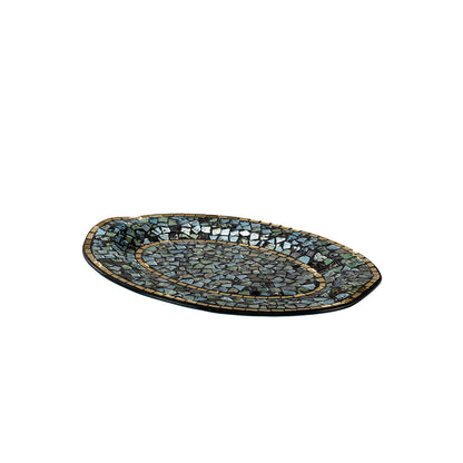 Diyas Home (DH) Addison Mosaic Platter Medium Blue/Silver/French Gold Mosaic