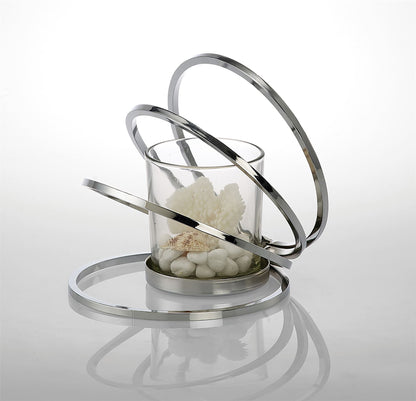 Diyas Home (DH) Oreo Candle Holder 4 Ring Small Polished Chrome/Clear Glass Art