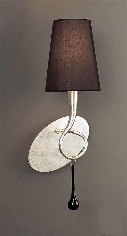 Mantra M0538/S Paola Wall Light Switched 1 Light E14, Silver Painted with Black Shade & Black Glass Droplets - M0538/S
