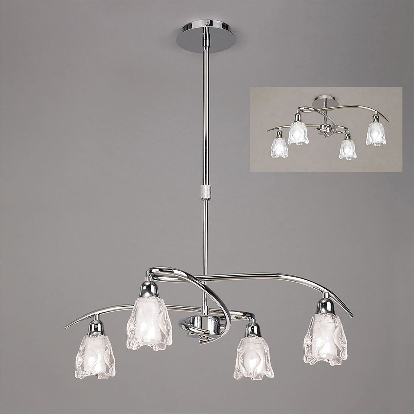 Mantra Amel 51cm Telescopic Convertible To Semi Flush 4 Light L1/SGU10, Polished Chrome, CFL Lamps INCLUDED