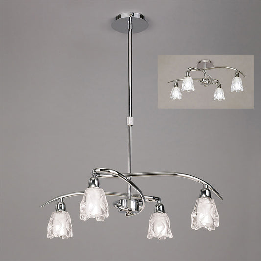 Mantra Amel 51cm Telescopic Convertible To Semi Flush 4 Light L1/SGU10, Polished Chrome, CFL Lamps INCLUDED