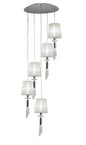 Mantra M3857 Tiffany Pendant 5+5 Light E27+G9 Spiral, Polished Chrome with White Shades & Clear Crystal