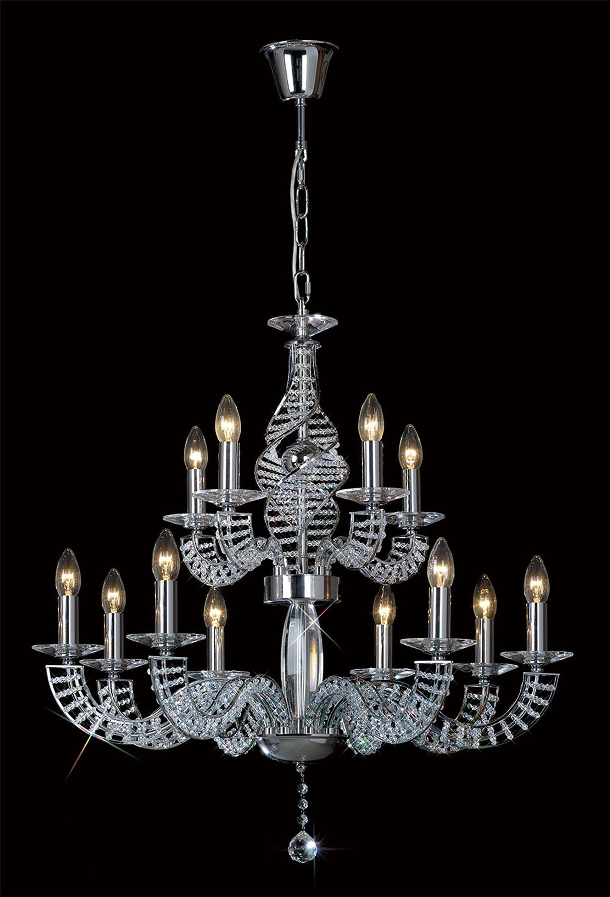 Diyas Santo 78cm  2 Tier 12 Light E14 Polished Chrome/Crystal Ceiling Pendant Light Fitting