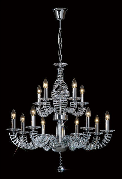 Diyas Santo 78cm  2 Tier 12 Light E14 Polished Chrome/Crystal Ceiling Pendant Light Fitting