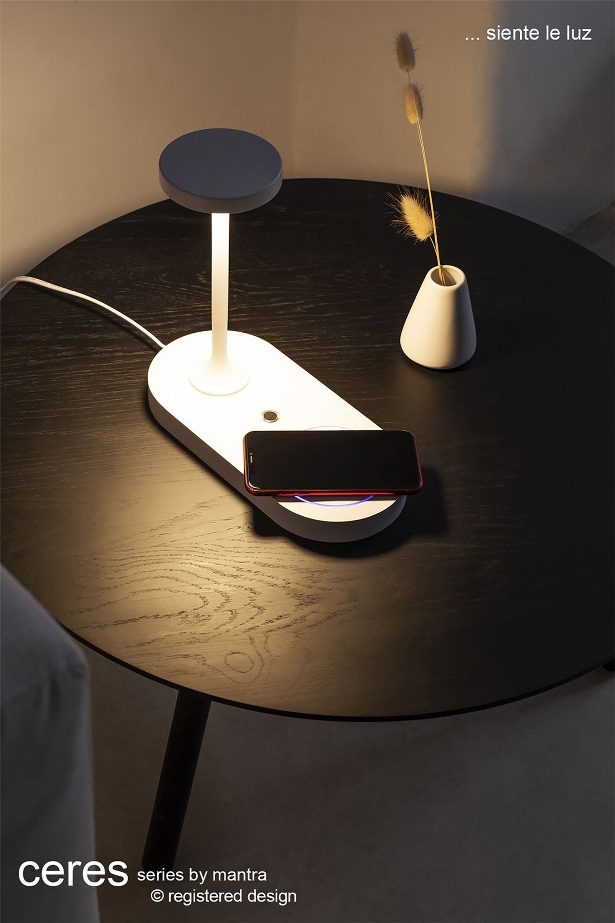 Mantra Ceres Table Lamp with Mobile Phone Induction Charger & USB Charger, 6W LED, 3000K, 450lm, White, 3yrs Warranty