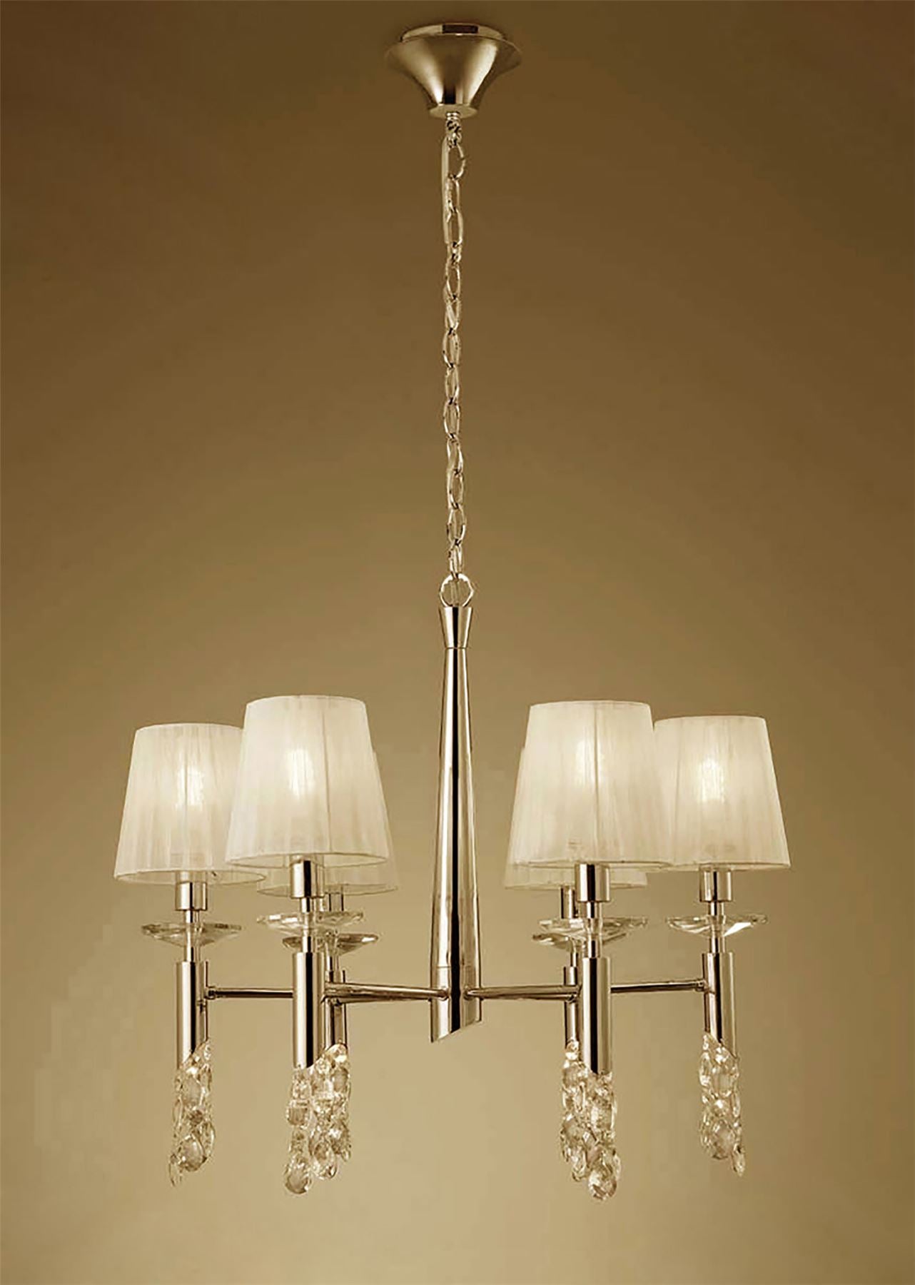 Mantra Tiffany 66cm Pendant 6+6 Light E14+G9, French Gold with Cream Shades & Clear Crystal