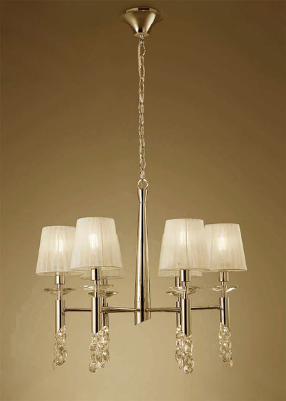 Mantra Tiffany 66cm Pendant 6+6 Light E14+G9, French Gold with Cream Shades & Clear Crystal