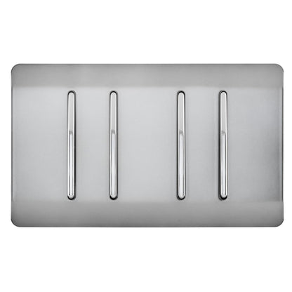 Trendi 4 Gang 3 Way Intermediate Artistic Modern Glossy 10 Amp Rocker Light Switch  Stainless Steel