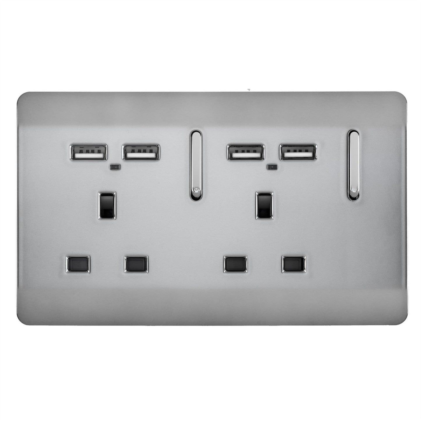 Trendi 2 Gang Artistic Modern 13 Amp 4 x 2.1mA USB Switched Tactile Plug Socket Stainless Steel