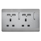 Trendi 2 Gang Artistic Modern 13 Amp 4 x 2.1mA USB Switched Tactile Plug Socket Stainless Steel
