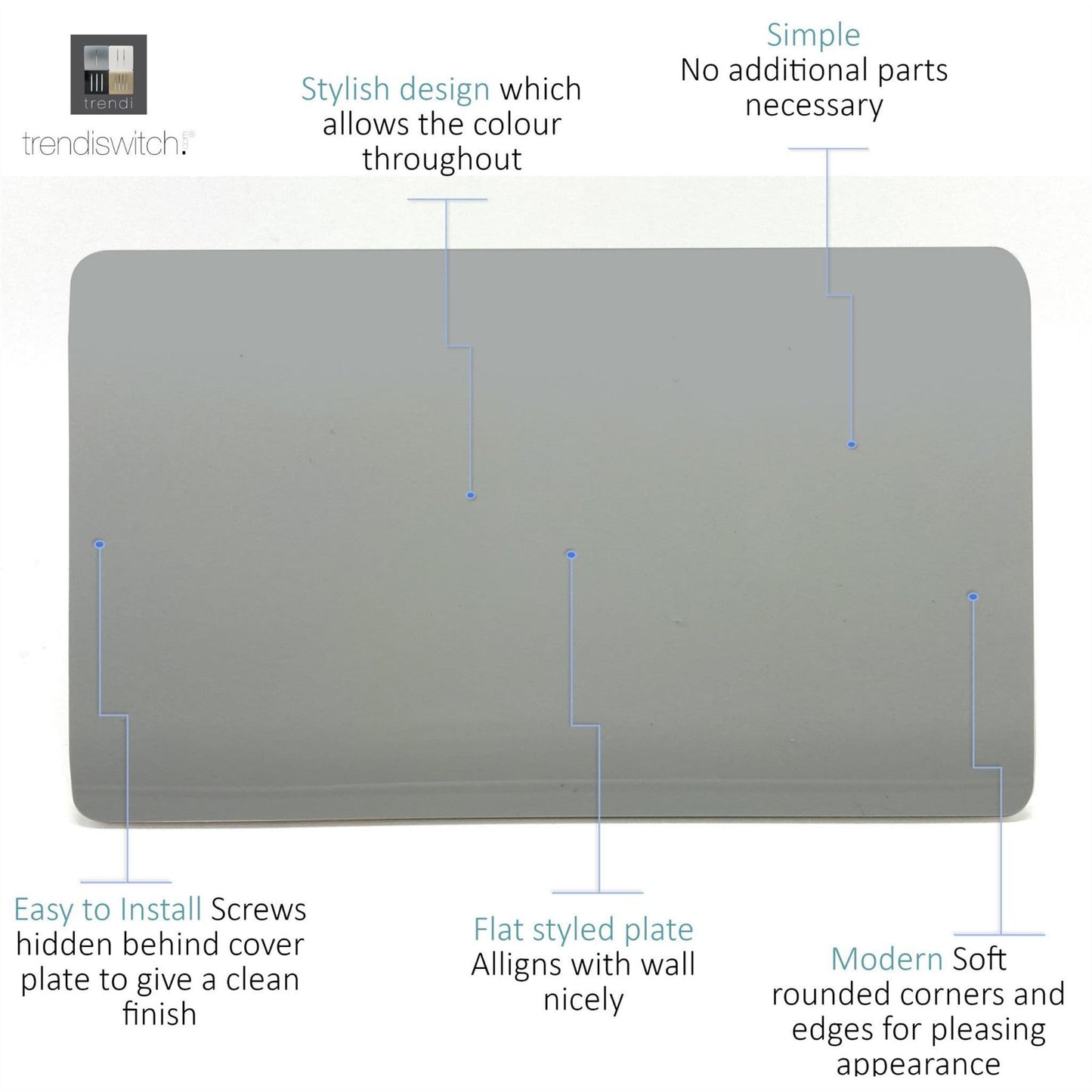 Trendi 2 Gang Artistic Modern Glossy Tactile Double Blanking Plate Silver