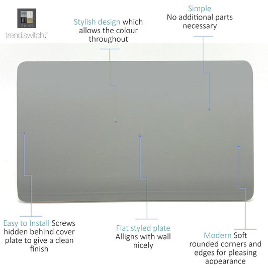 Trendi 2 Gang Artistic Modern Glossy Tactile Double Blanking Plate Silver