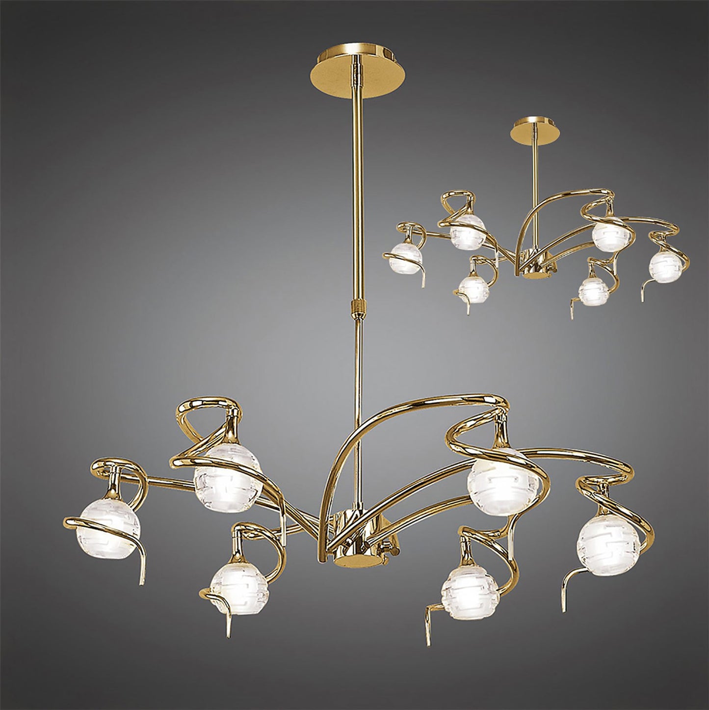 Mantra Dali 70cm Telescopic Pendant Convertible To Semi Flush 6 Light G9, Polished Brass