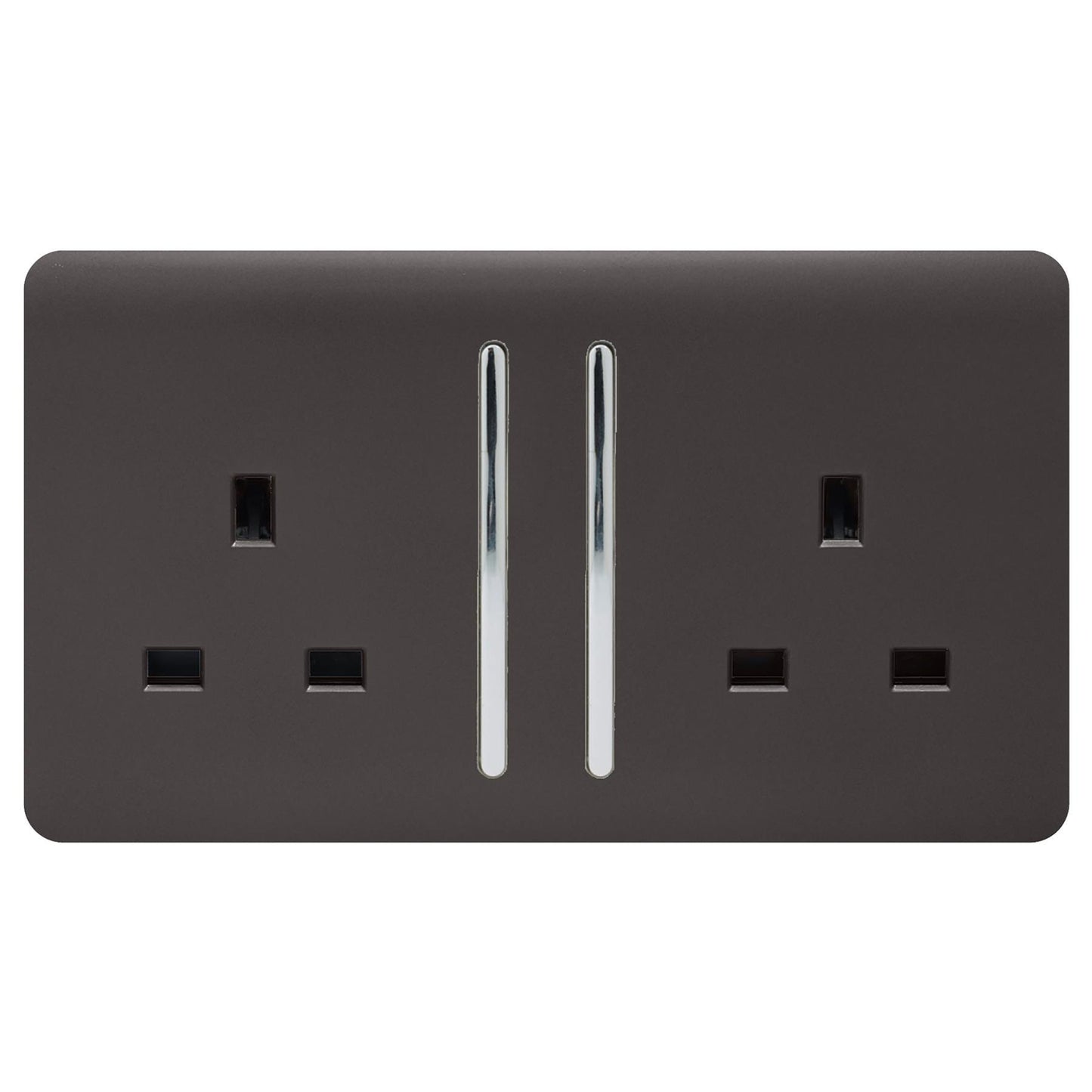 Trendi 2 Gang Artistic Modern Glossy 13 Amp Switched  Plug Socket Dark Brown (3 Pack)
