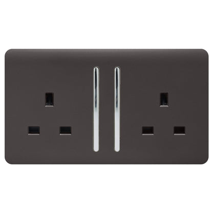Trendi 2 Gang Artistic Modern Glossy 13 Amp Switched  Plug Socket Dark Brown (3 Pack)