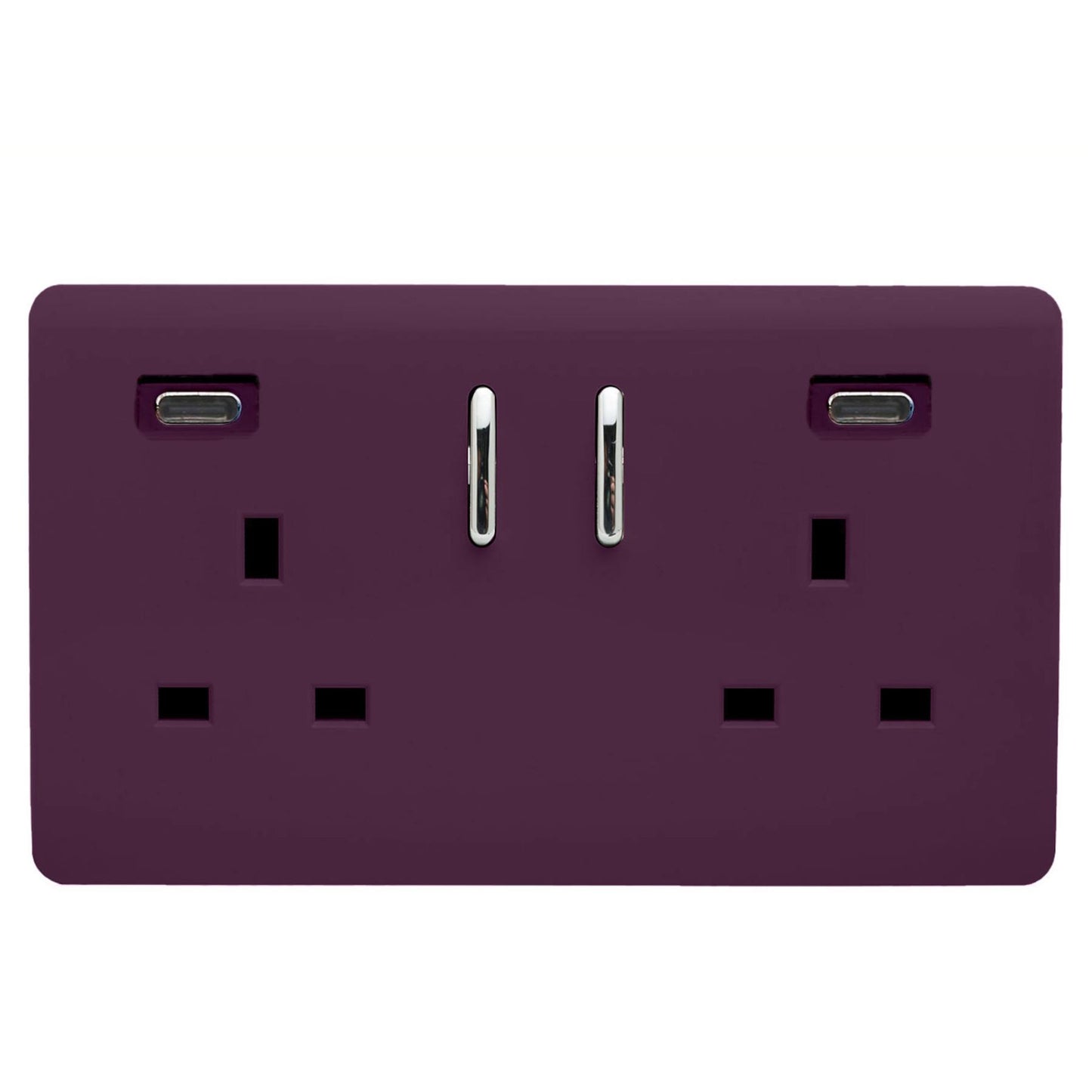 Plum Screwless 2 Gang Switched Double Socket 13A With 2 x USB-C 45W (Shared), (35mm Back Box Req.), 10yrs Warranty