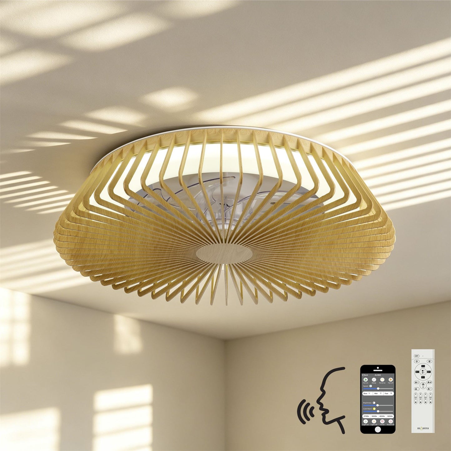Himalaya 63cm 70W LED Dimmable Light With Built-In 35W DC Reversible Fan, Remote, APP & Alexa/Google Voice Control, 4900lm, Wood, 5yrs Warranty