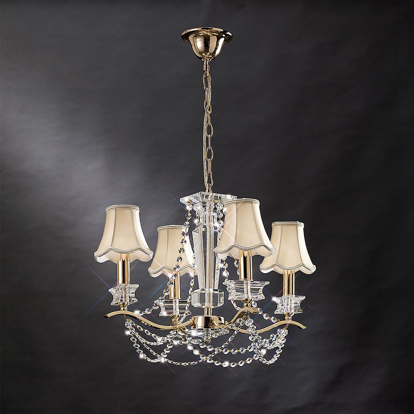 Diyas Nydia 55cm  4 Light E14 French Gold/Crystal Ceiling Pendant Light Fitting