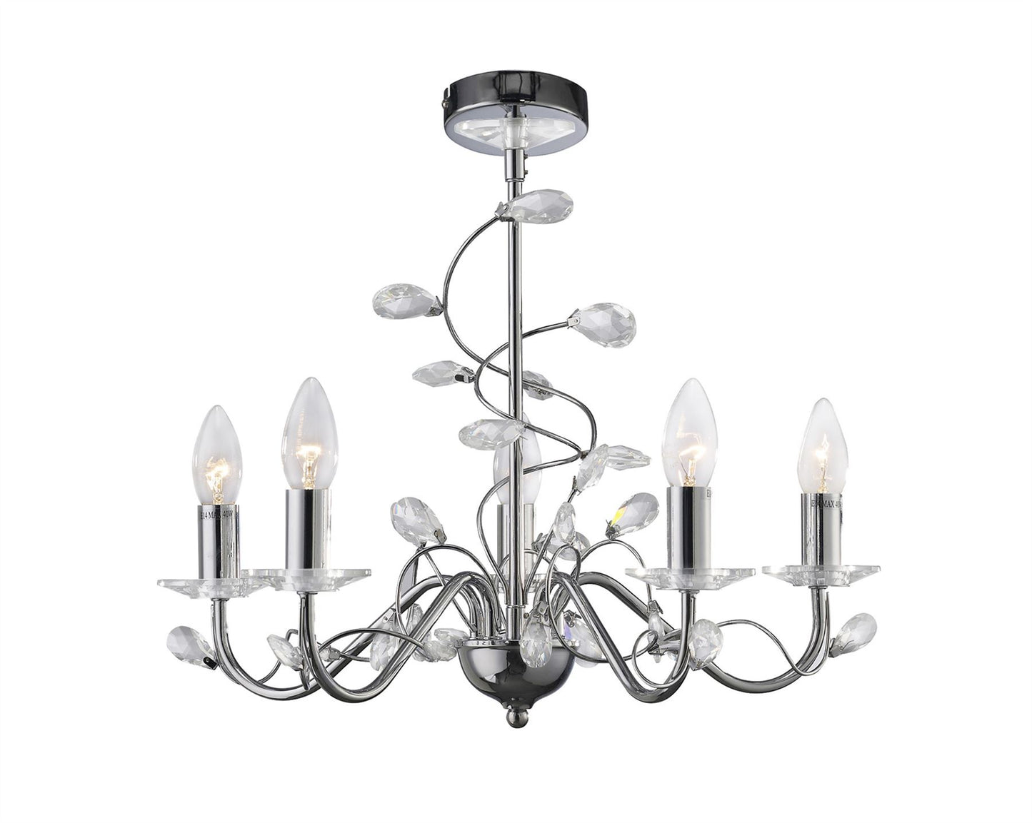 Diyas Willow 50cm  WITHOUT SHADE 5 Light E14 Polished Chrome/Crystal Ceiling Pendant Light Fitting