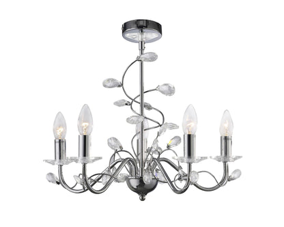 Diyas Willow 50cm  WITHOUT SHADE 5 Light E14 Polished Chrome/Crystal Ceiling Pendant Light Fitting