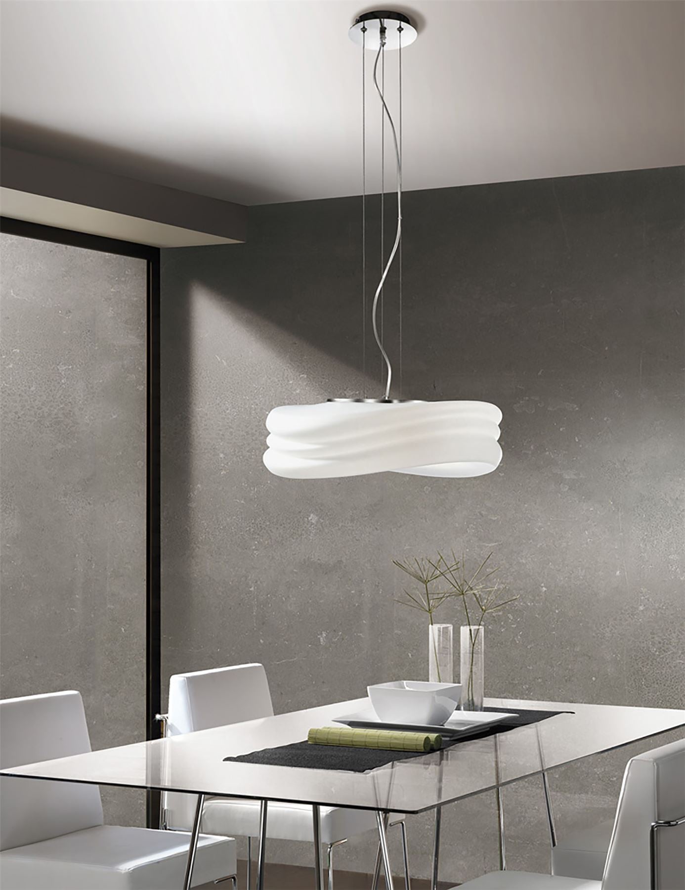 Mantra M3620 Mediterraneo Pendant 3 Light E27 Large, Polished Chrome/Frosted White Glass