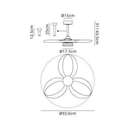 Infinity Fan 92.6cm 24W LED Dimmable Ceiling Light With Built-In 30W DC Reversible Fan, Remote Control 2700-5000K, 1800lm, White