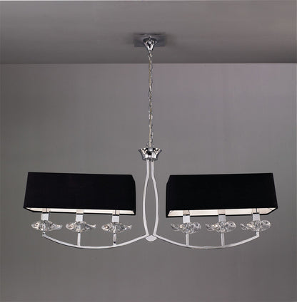 Mantra Akira Linear Pendant 2 Arm 6 Light E14, Polished Chrome with Black Shades