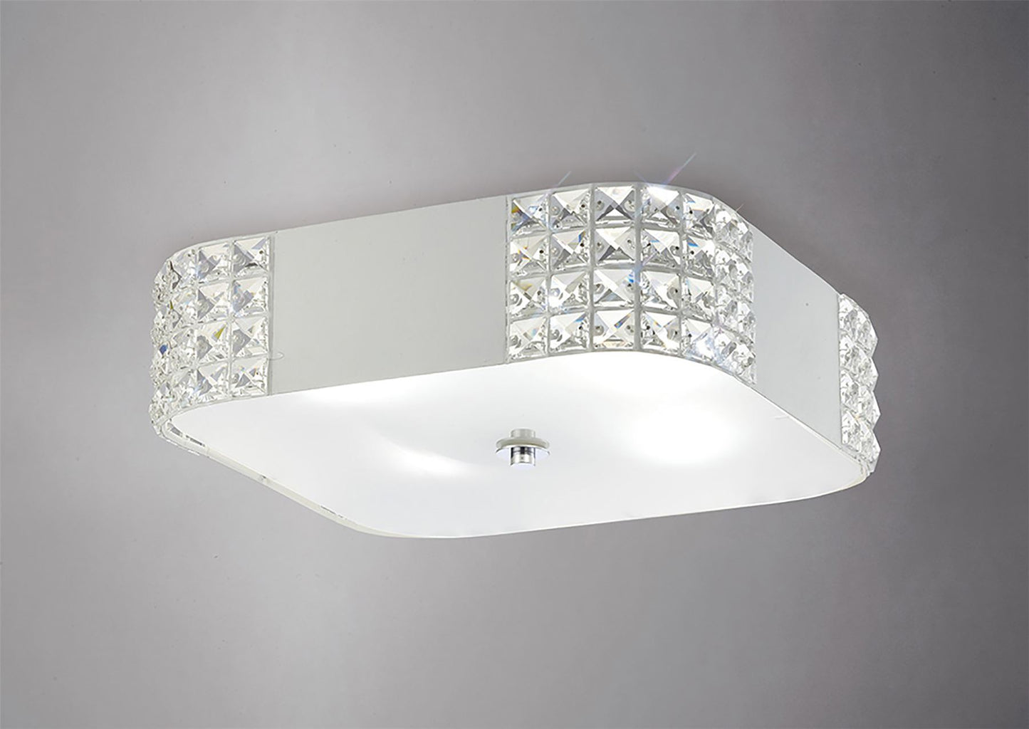 Diyas Denver Square Flush  4 Light E27, Matt White/Frosted Glass/Polished Chrome Ceiling Light Fitting