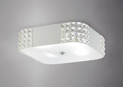 Diyas Denver Square Flush  4 Light E27, Matt White/Frosted Glass/Polished Chrome Ceiling Light Fitting