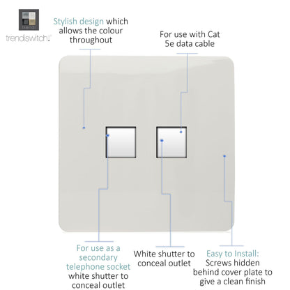 Trendi  Telephone Socket + Cat 5e & Cat 6 RJ45 PC Socket White ART-TLP+PCWH